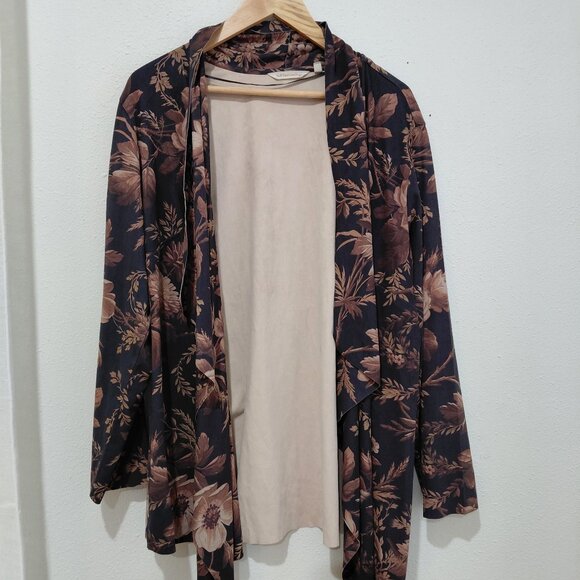 Soft Surroundings Tops - Soft Surroundings Brown Tan Floral Faux Suede Draped Front Jacket XL Layering